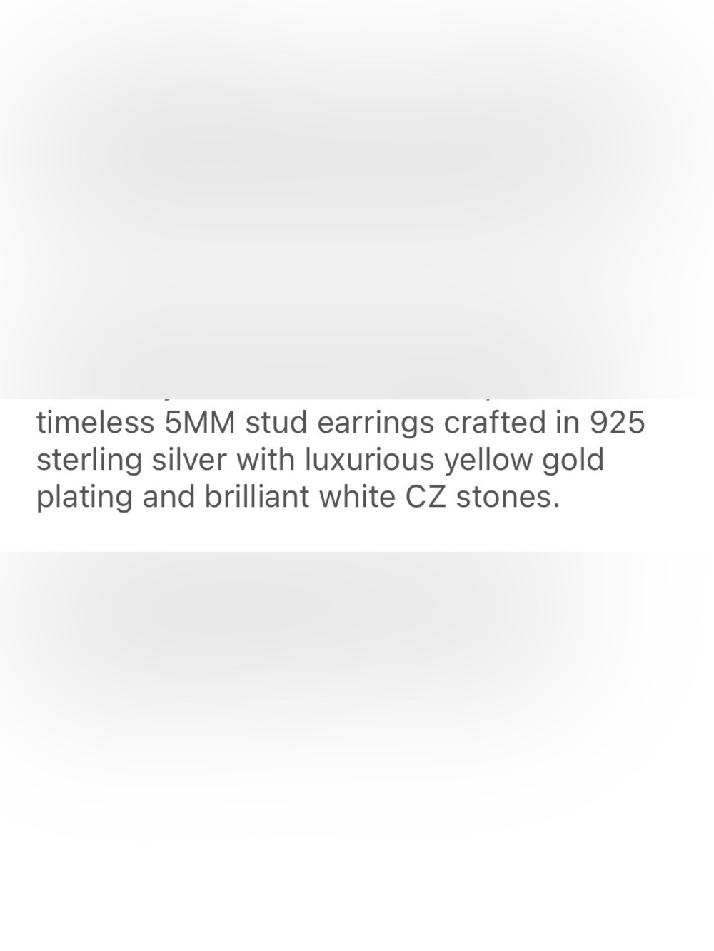 NIB 5MM Elegant Cubic Zirconia & Gold Plating Over 925 Sterling Silver Studs - Picture 3 of 7